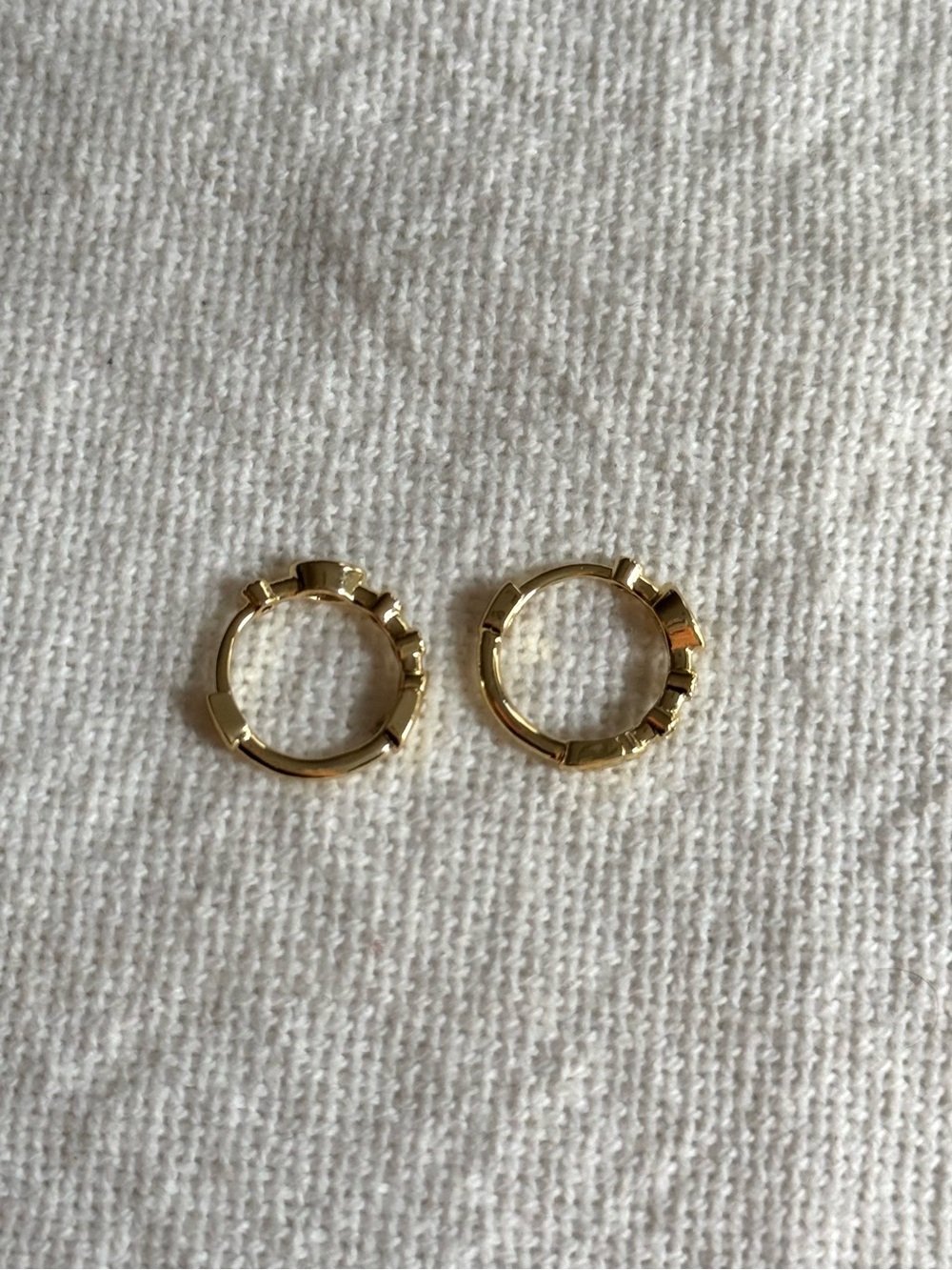 NEW! Dainty Gold Plated Hoop Earrings with Clear CZ Stones - Women Jewelry - Picture 3 of 4